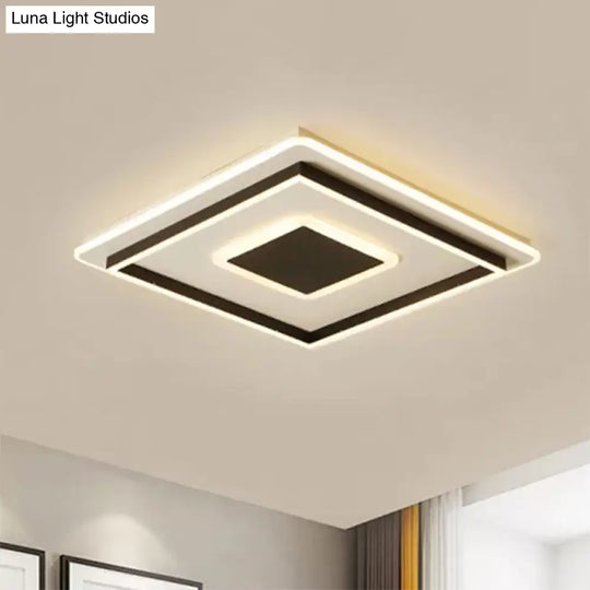 18’/21.5’/35.5’ Wide Led Flush Mount Light - Black Square/Rectangular Fixture For Living Room