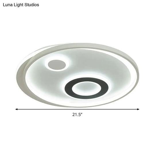 18/21.5 Dia Led Flush Lamp Kit - Modern Metallic White Ceiling Light With Warm/White