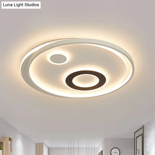 18/21.5 Dia Led Flush Lamp Kit - Modern Metallic White Ceiling Light With Warm/White