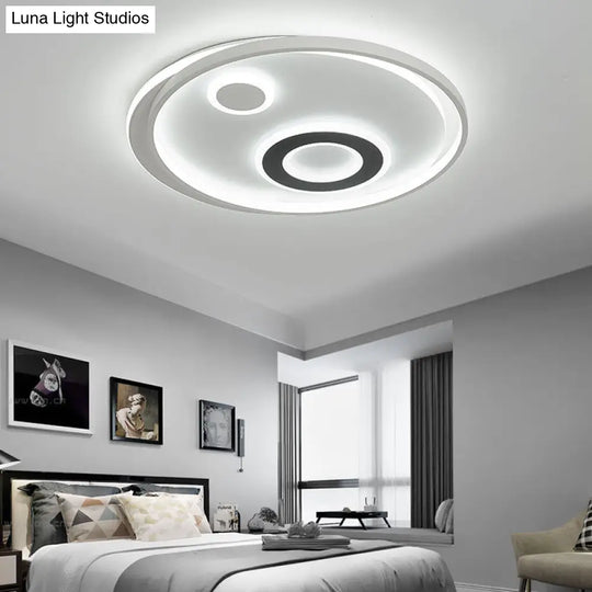 18’/21.5’ Dia Led Flush Lamp Kit - Modern Metallic White Ceiling Light With Warm/White