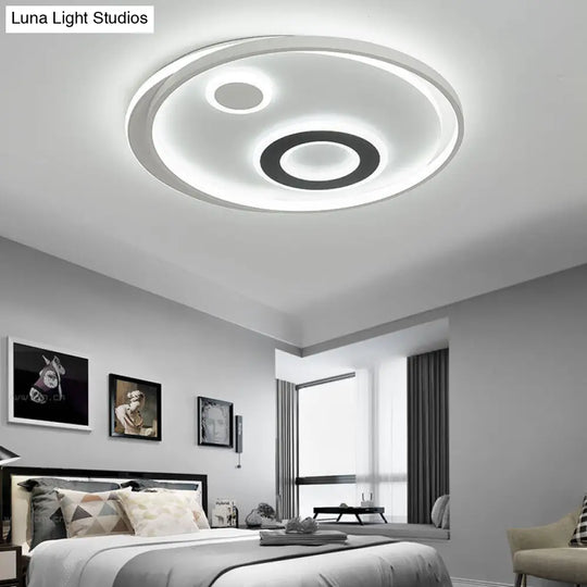 18/21.5 Dia Led Flush Lamp Kit - Modern Metallic White Ceiling Light With Warm/White