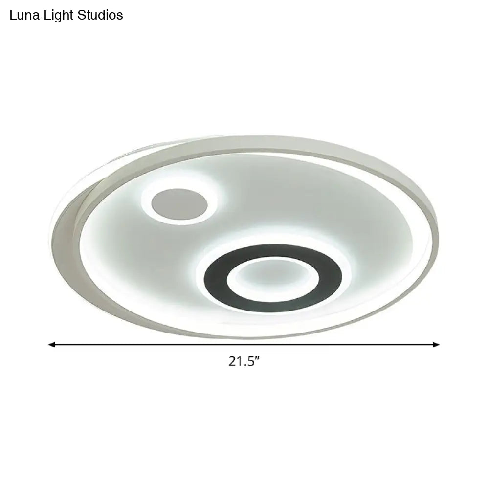 18’/21.5’ Dia Led Flush Lamp Kit - Modern Metallic White Ceiling Light With Warm/White