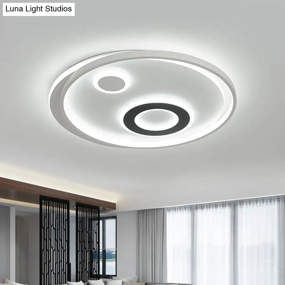 18/21.5 Dia Led Flush Lamp Kit - Modern Metallic White Ceiling Light With Warm/White / 18