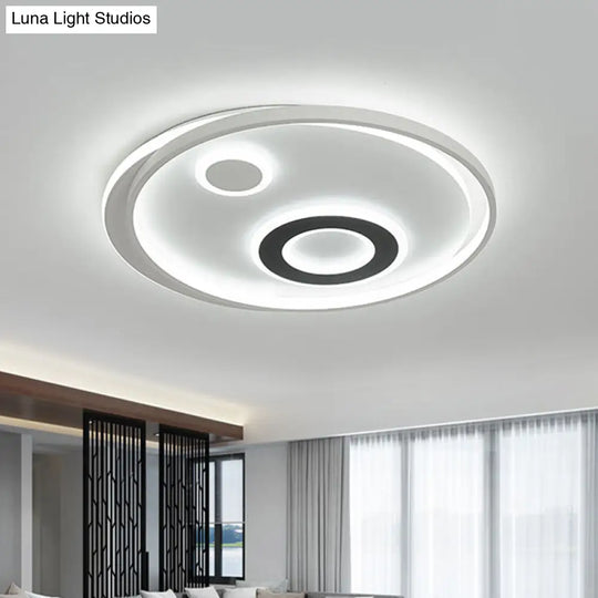 18/21.5 Dia Led Flush Lamp Kit - Modern Metallic White Ceiling Light With Warm/White / 18