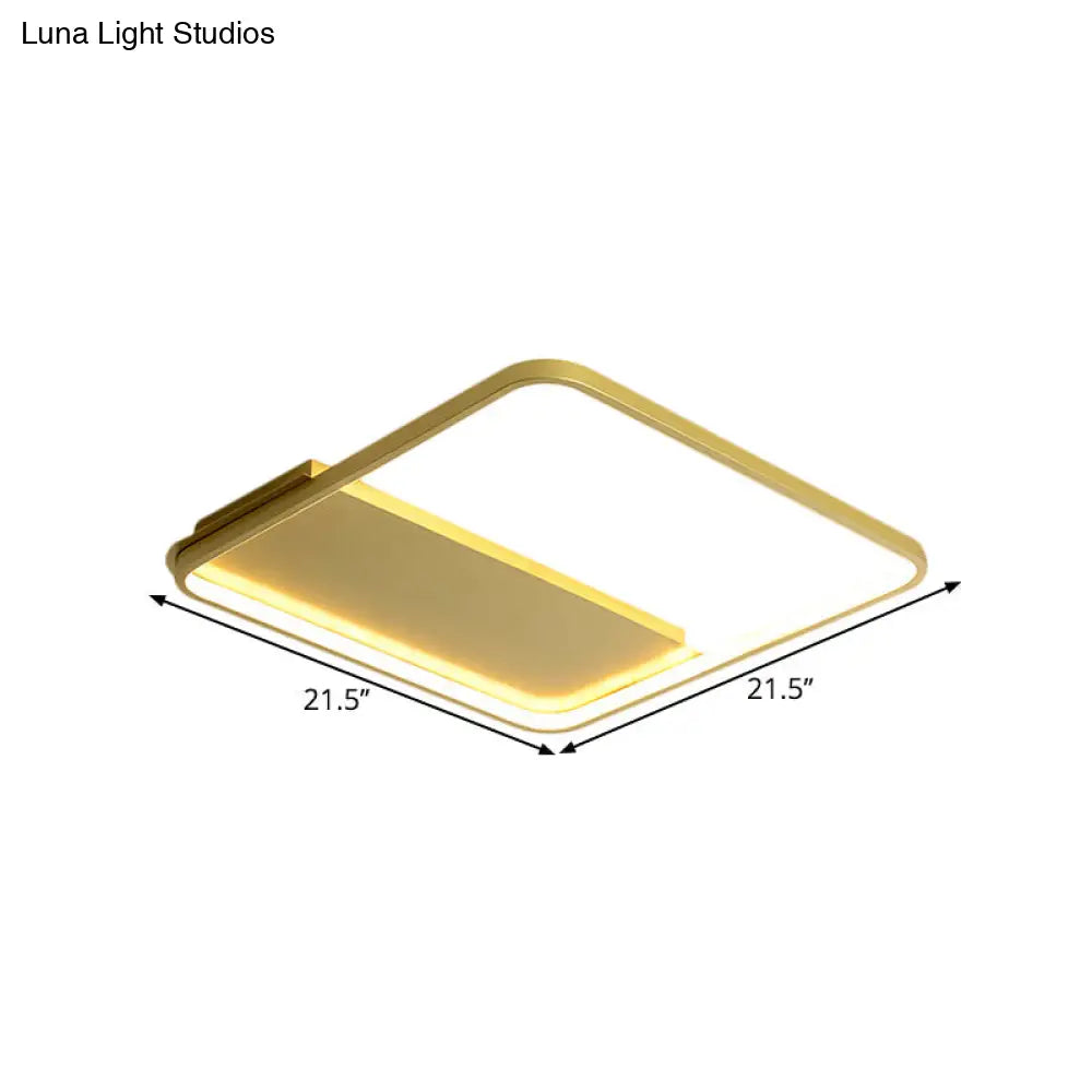 18/21.5 Gold Square Led Bedroom Ceiling Lamp - Modern Semi Mount Light With Warm/White