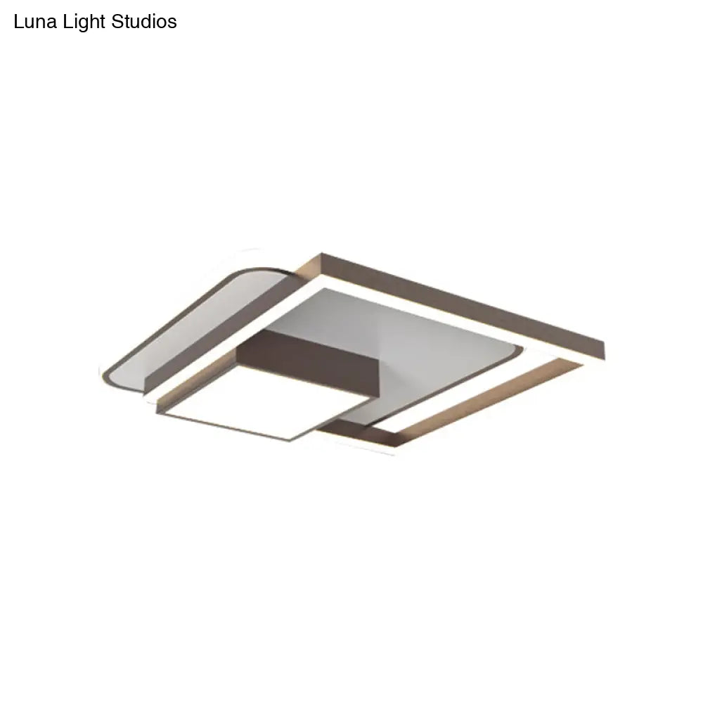 18/21.5 Inch Led Flush Mount Bedroom Light In Gold/White - Square Metal Fixture