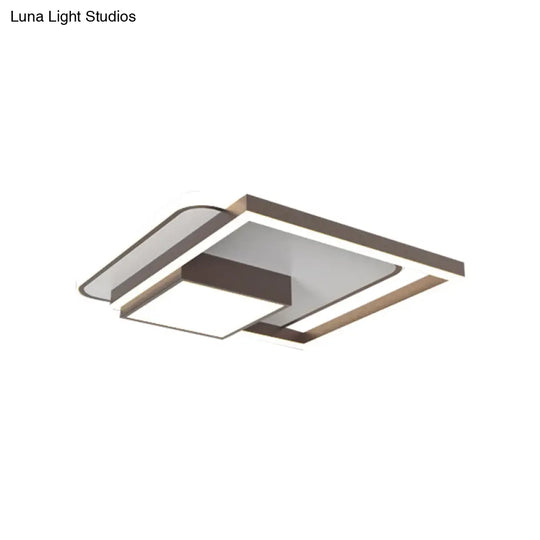 18/21.5 Inch Led Flush Mount Bedroom Light In Gold/White - Square Metal Fixture