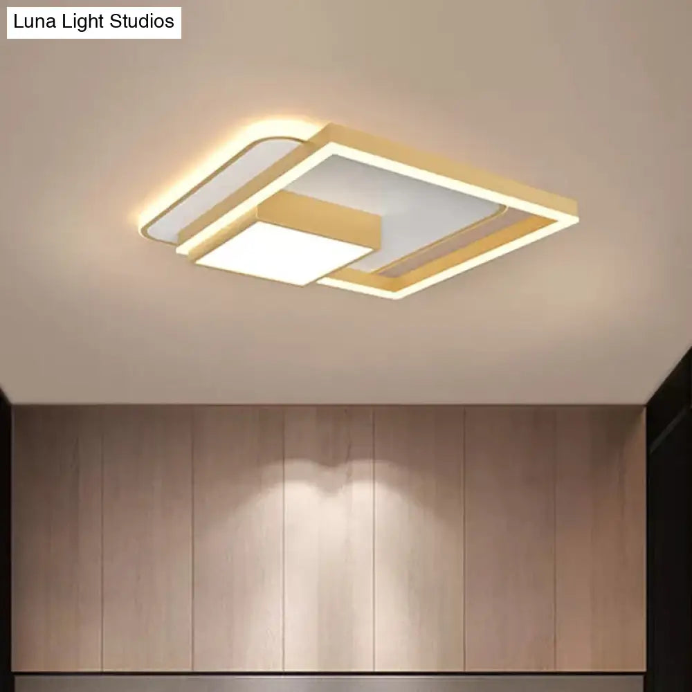 18/21.5 Inch Led Flush Mount Bedroom Light In Gold/White - Square Metal Fixture Gold / 18