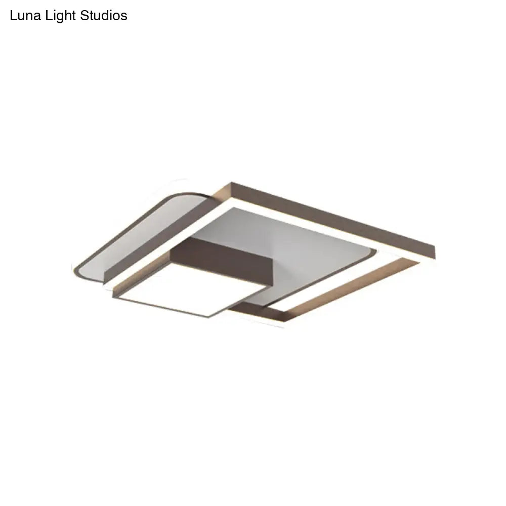 18/21.5 Inch Led Flush Mount Bedroom Light In Gold/White - Square Metal Fixture