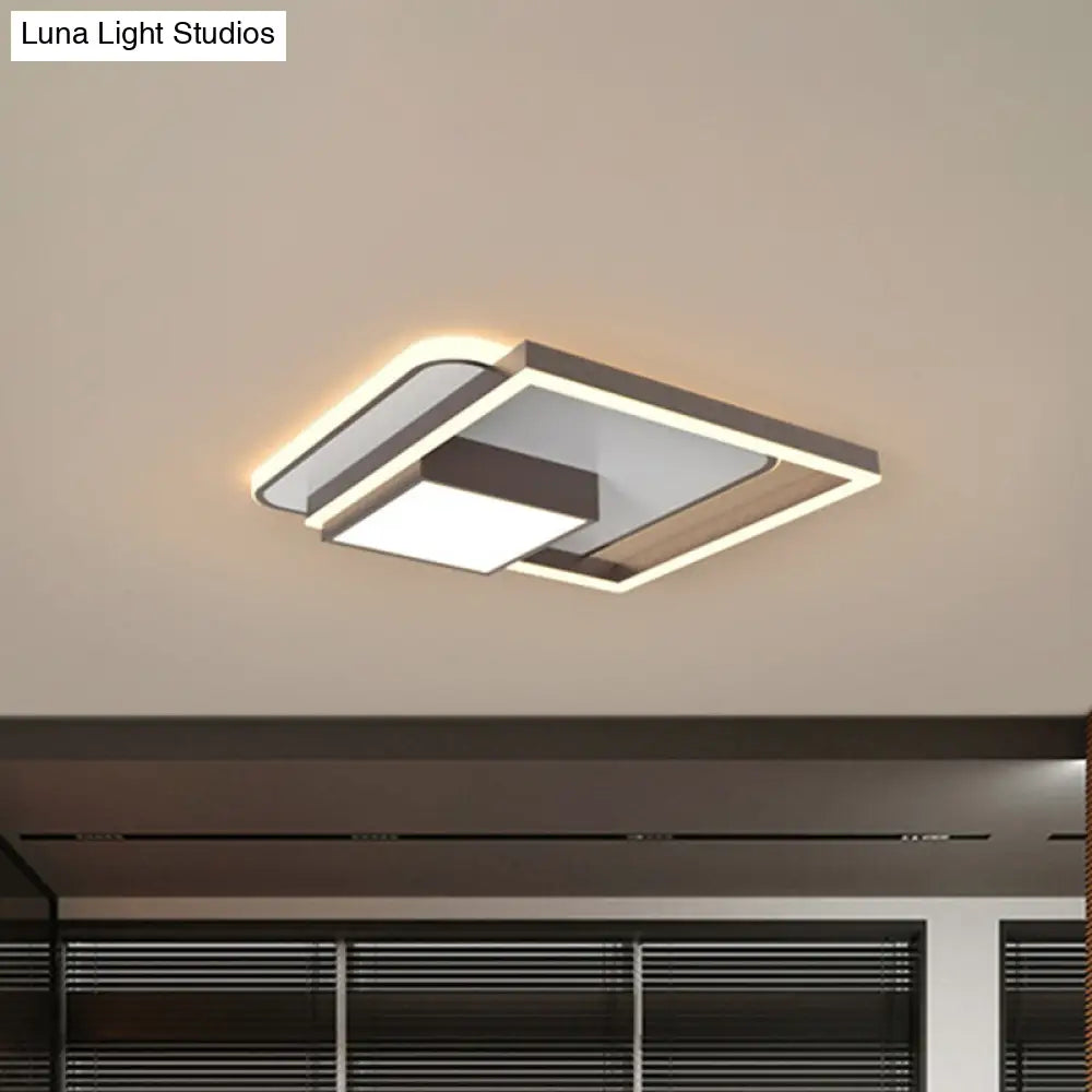 18/21.5 Inch Led Flush Mount Bedroom Light In Gold/White - Square Metal Fixture Coffee / 18