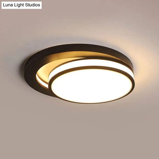 18/21.5 Metal Round Flush Mount Modern Black/White Led Ceiling Lamp In Warm/3 Color Light