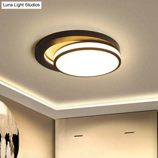 18/21.5 Metal Round Flush Mount Modern Black/White Led Ceiling Lamp In Warm/3 Color Light Black / 18
