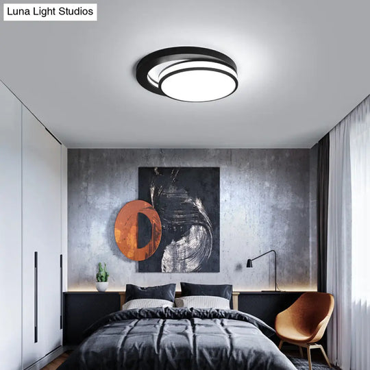 18/21.5 Metal Round Flush Mount Modern Black/White Led Ceiling Lamp In Warm/3 Color Light