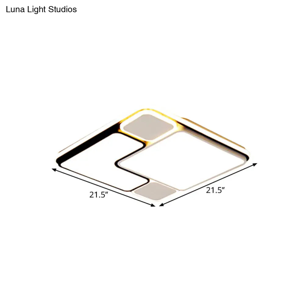 18/21.5 Modern Led Flush Lamp - White Square Ceiling Mount With Metallic Shade Warm/White Light