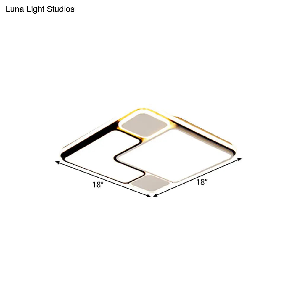 18/21.5 Modern Led Flush Lamp - White Square Ceiling Mount With Metallic Shade Warm/White Light
