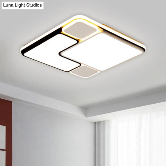 18’/21.5’ Modern Led Flush Lamp - White Square Ceiling Mount With Metallic Shade Warm/White