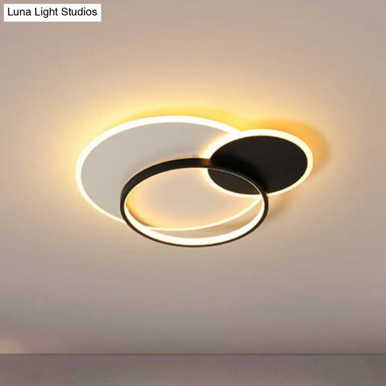 18 21.5 Overlapping Acrylic Flush Mount Led Ceiling Light Simple Black White Warm Remote Control