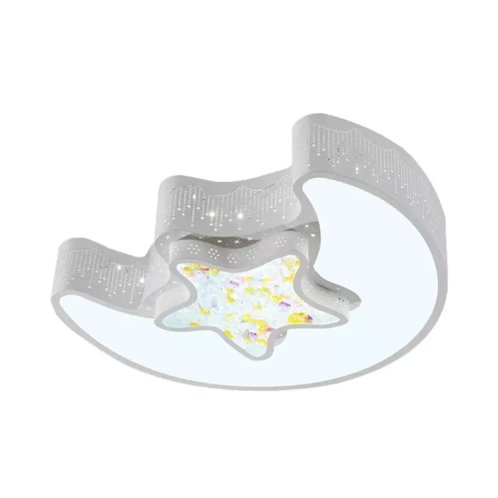 18’/21.5’ Star And Moon Macaron Led Flush Mount Lamp Metal Ceiling Light In