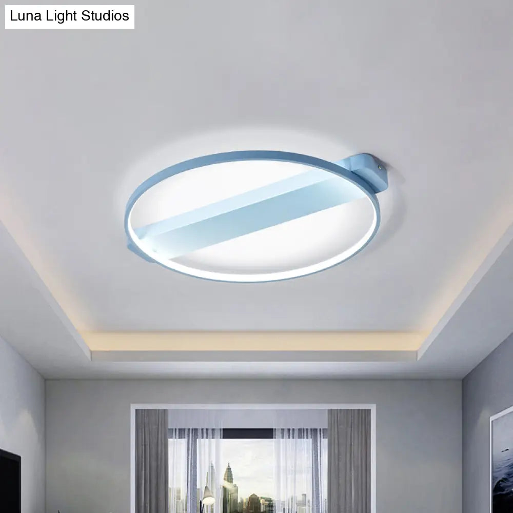 18’/22’ Kids Led Macaron Yellow/Pink/Grey Ceiling Light Fixture With Round Metal Frame Blue / 18’