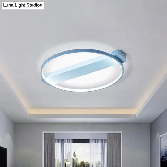 18’/22’ Kids Led Macaron Yellow/Pink/Grey Ceiling Light Fixture With Round Metal Frame Blue / 18’