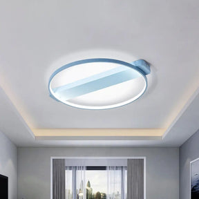 18’/22’ Kids Led Macaron Yellow/Pink/Grey Ceiling Light Fixture With Round Metal Frame Blue / 18’
