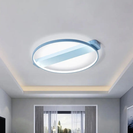 18’/22’ Kids Led Macaron Yellow/Pink/Grey Ceiling Light Fixture With Round Metal Frame Blue / 18’