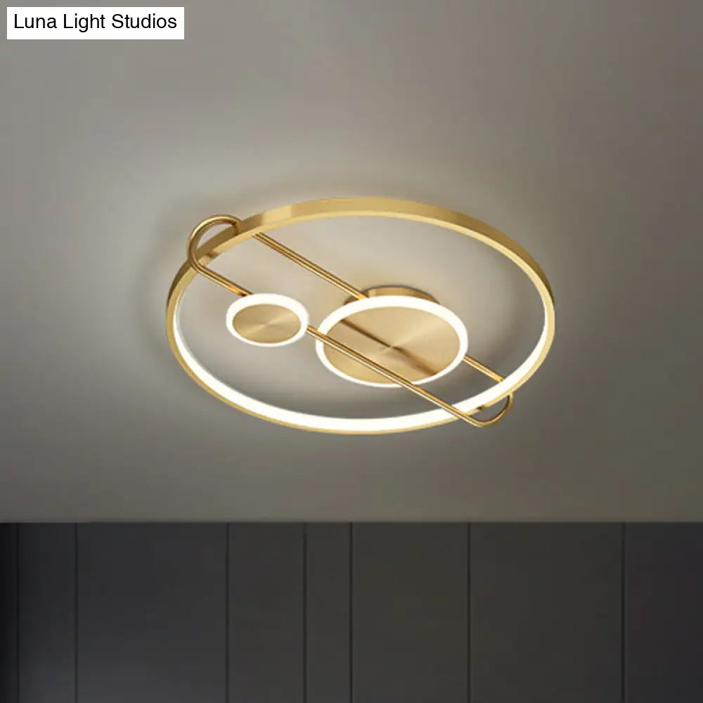18’/22’ Wide Circular Led Flush Mount Bedroom Light With Minimalist Metal Design - Gold