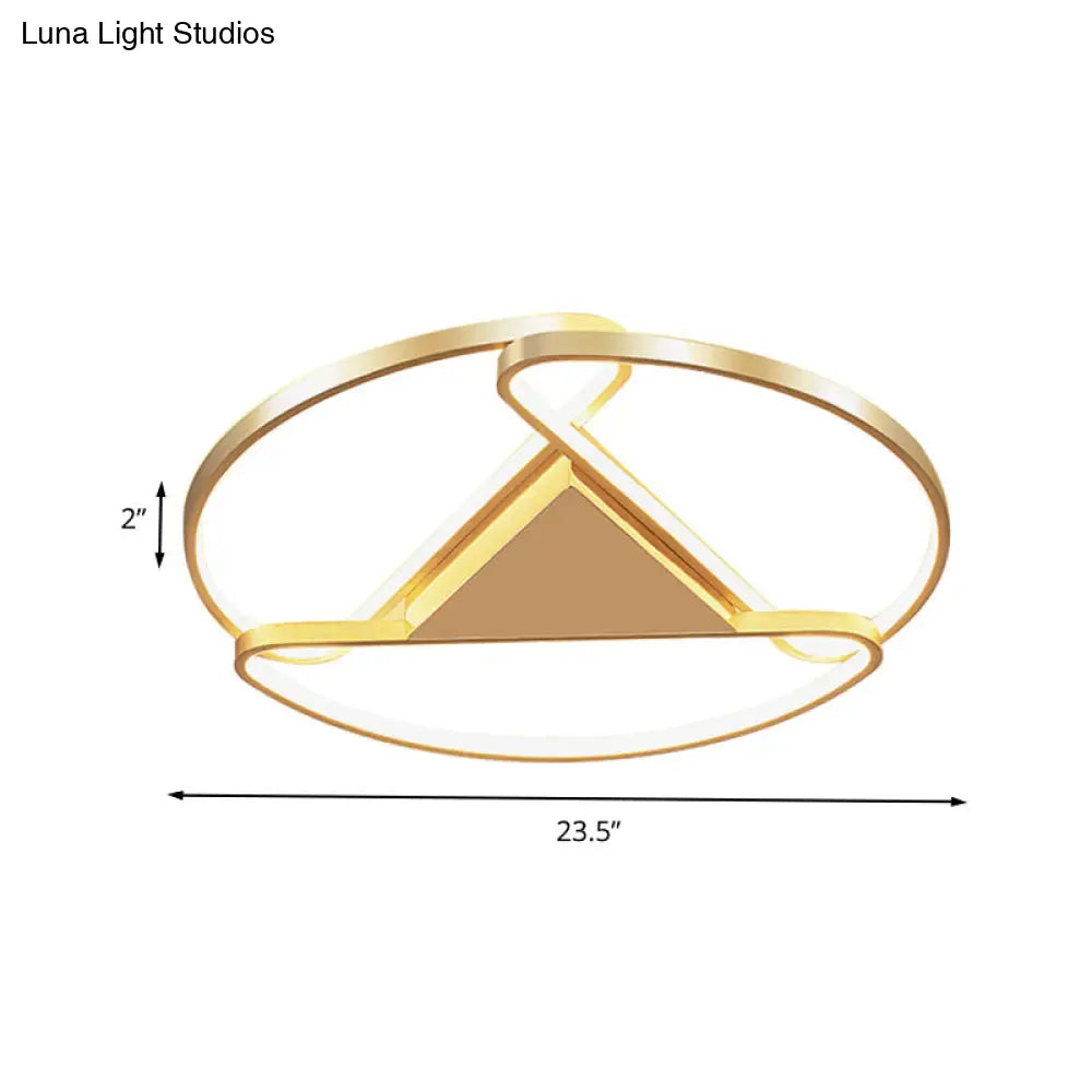18/23.5 Wide Led Gold Flush Mount Ceiling Light - Modern Semi-Circle Acrylic Design Triangle Canopy
