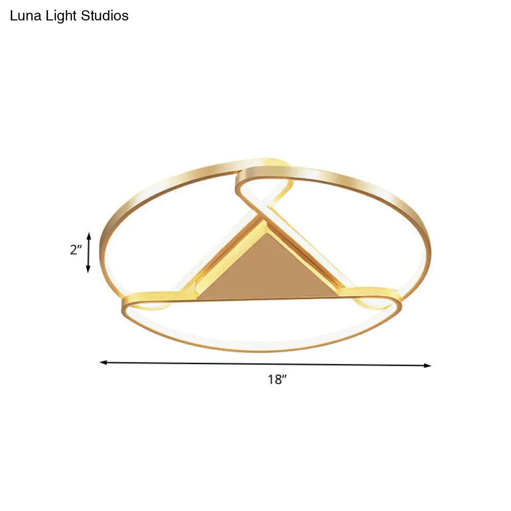 18/23.5 Wide Led Gold Flush Mount Ceiling Light - Modern Semi-Circle Acrylic Design Triangle Canopy
