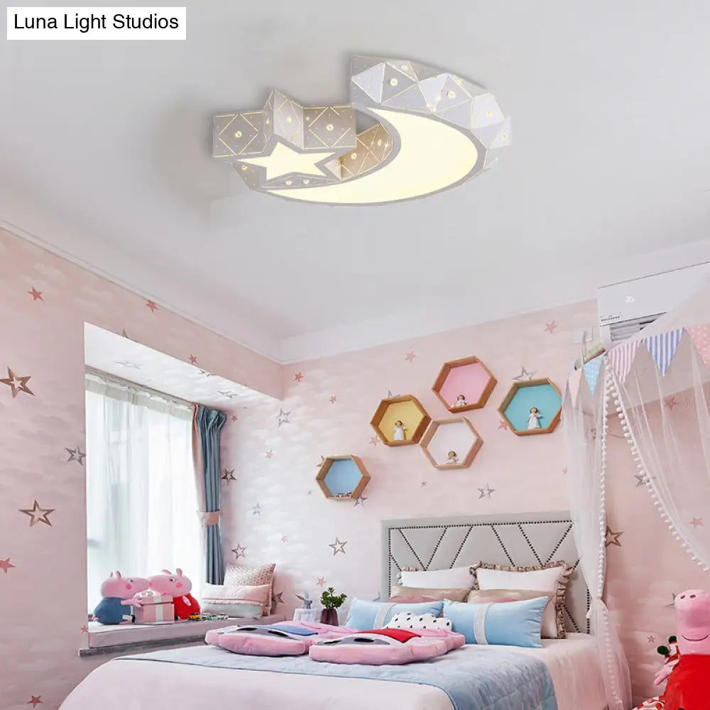 18/23.5 Wide Stars Moon Flush Mount Light Modern Acrylic Led White Ceiling In White/3 Color