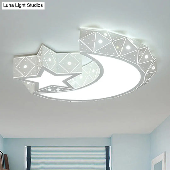 18/23.5 Wide Stars Moon Flush Mount Light Modern Acrylic Led White Ceiling In White/3 Color / 18