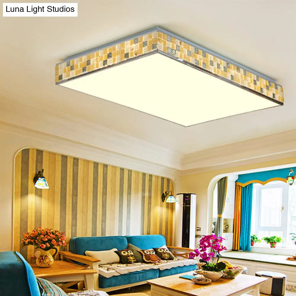 18’/35.5’ Retro Style Mosaic Glass Cube Ceiling Light With 1 Bulb - Beige Finish