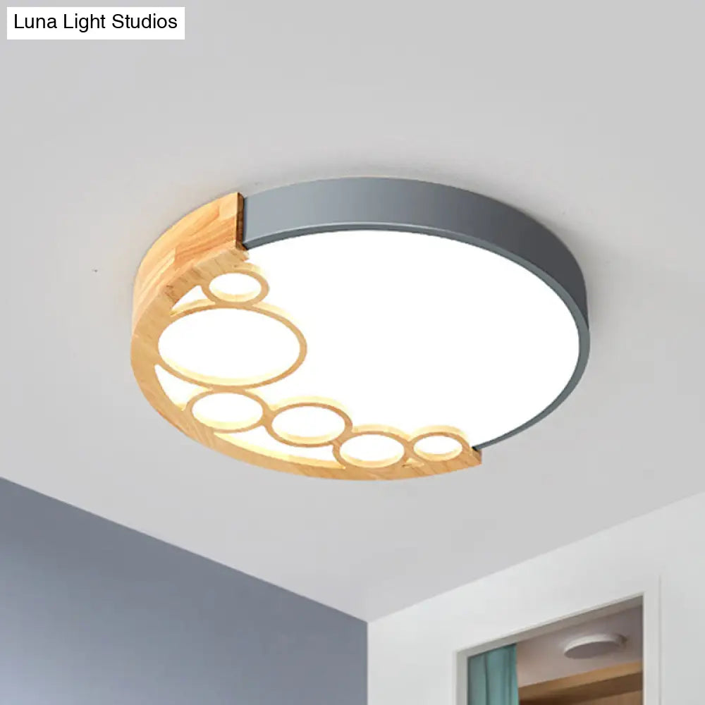 18.5’/23’ W Round Metal Flush Mount Ceiling Lamp Modernist Led Grey Warm/White Light Remote