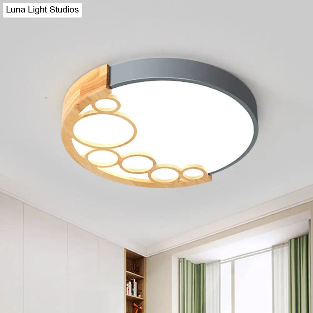 18.5’/23’ W Round Metal Flush Mount Ceiling Lamp Modernist Led Grey Warm/White Light Remote