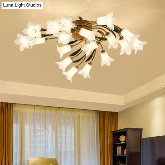 18-Light Brass Led Ceiling Semi-Flush Mount For American Garden Inspired Living Rooms / B