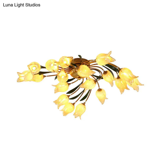 18-Light Brass Led Ceiling Semi-Flush Mount For American Garden Inspired Living Rooms