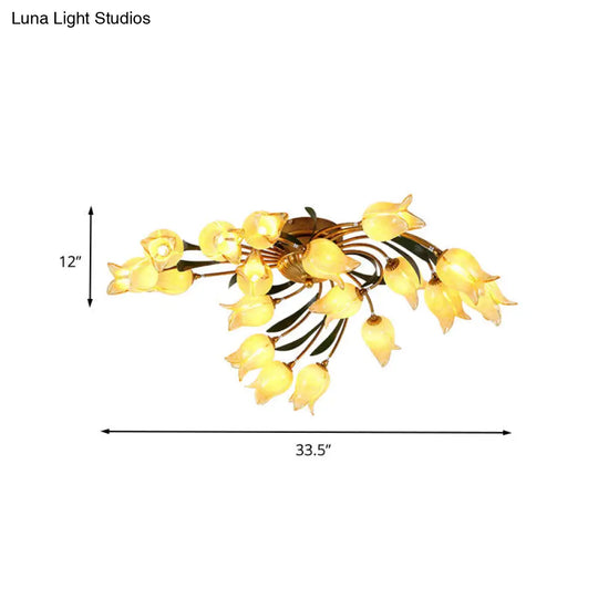 18-Light Brass Led Ceiling Semi-Flush Mount For American Garden Inspired Living Rooms