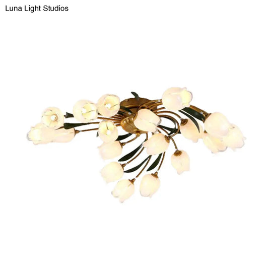 18-Light Brass Led Ceiling Semi-Flush Mount For American Garden Inspired Living Rooms