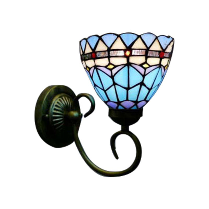 Mediterranean Style Stained Glass Wall Lamp - Blue 6/8 Width 1 Head Perfect For Cloth Shops!