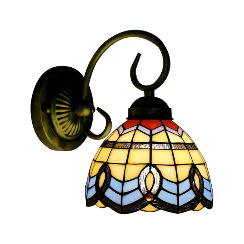 Baroque Style Grid Bell Wall Light Stained Glass Sconce For Kitchen - Beige (8/6 W)