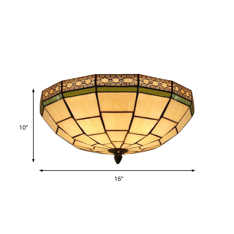 Bowl Flush Ceiling Light 8/8.5/10 Stained Glass 3 Lights In Beige - Traditional Lighting For Living