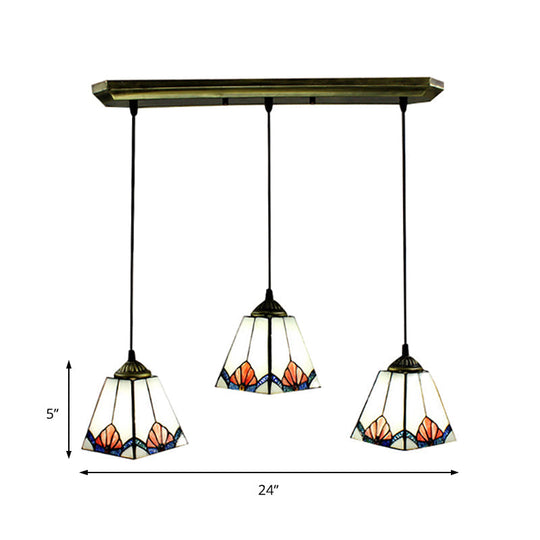 White Pyramid Cluster Pendant With Stained Art Glass - Industrial Ceiling Hang Fixture For Living