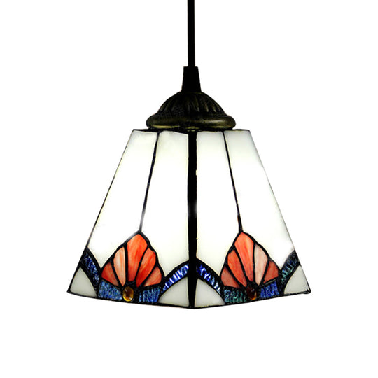 White Pyramid Cluster Pendant With Stained Art Glass - Industrial Ceiling Hang Fixture For Living