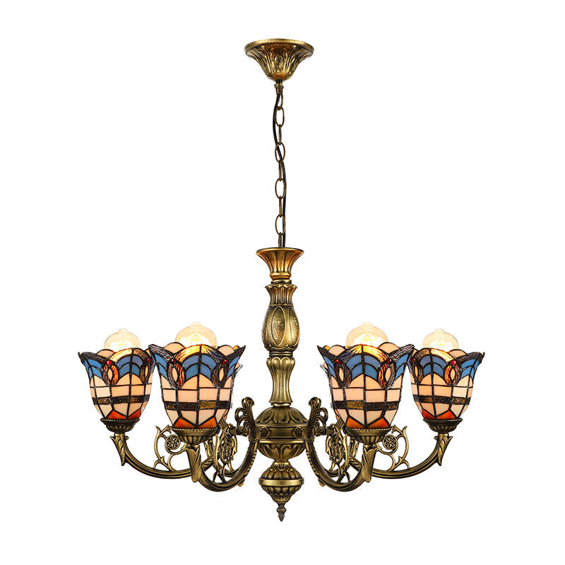 Vintage Stained Glass Peacock Chandelier With 6-Light Baroque Design In Antique Bronze