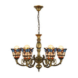 Vintage Stained Glass Peacock Chandelier With 6-Light Baroque Design In Antique Bronze