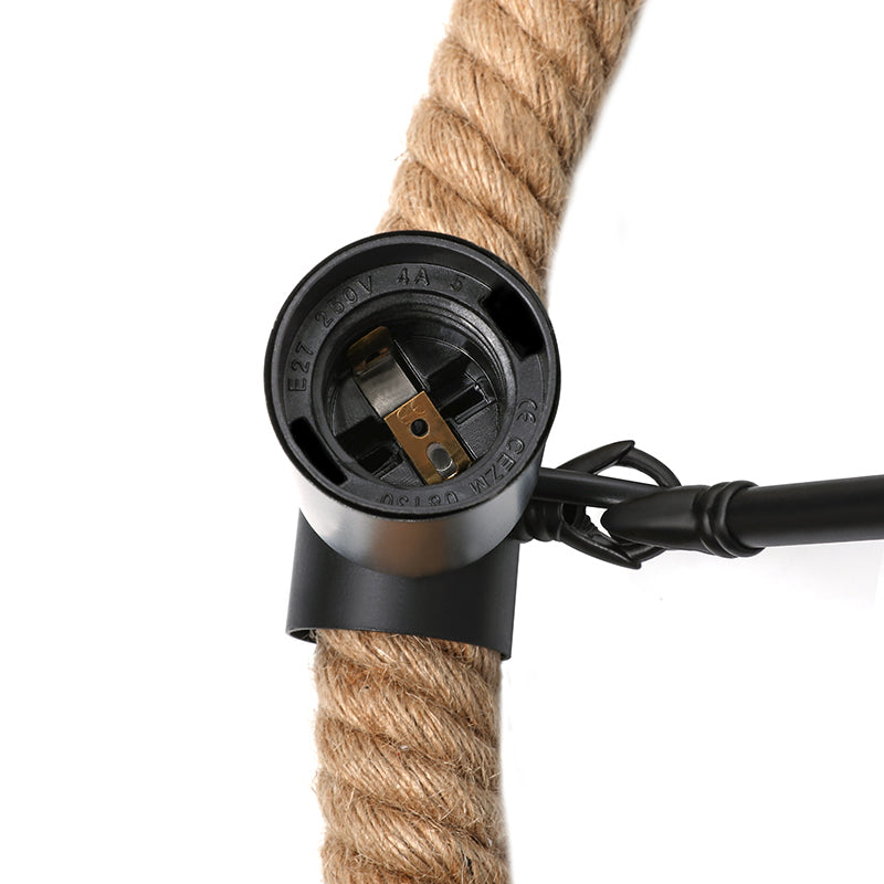 Rustic Rope Ring Chandelier - Lodge Style Pendant Light With Adjustable Chain 6/8 Heads Black