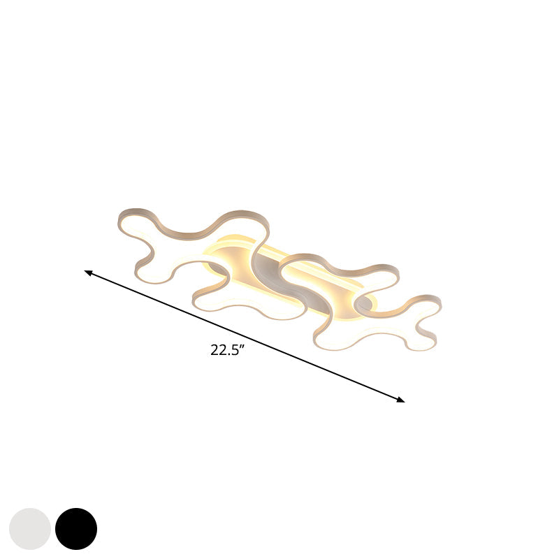 Modern Wavy Frame Ceiling Lamp In Black/White Aluminum With Led Flush Mount Lighting Available