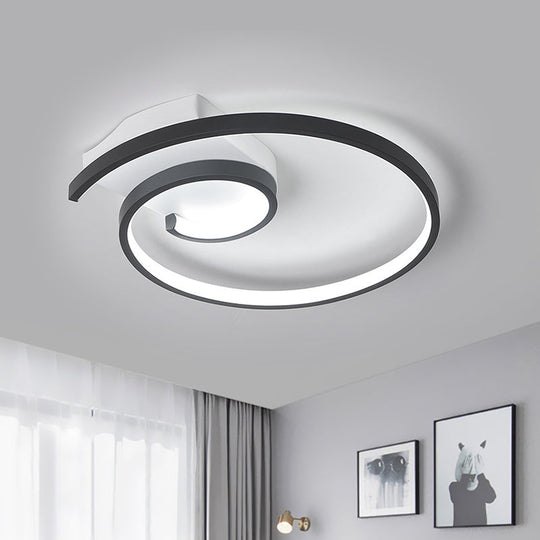 Minimalistic Curled Led Flush Light Fixture In Metal Black/White 16.5’/20.5’ Wide - Warm/White