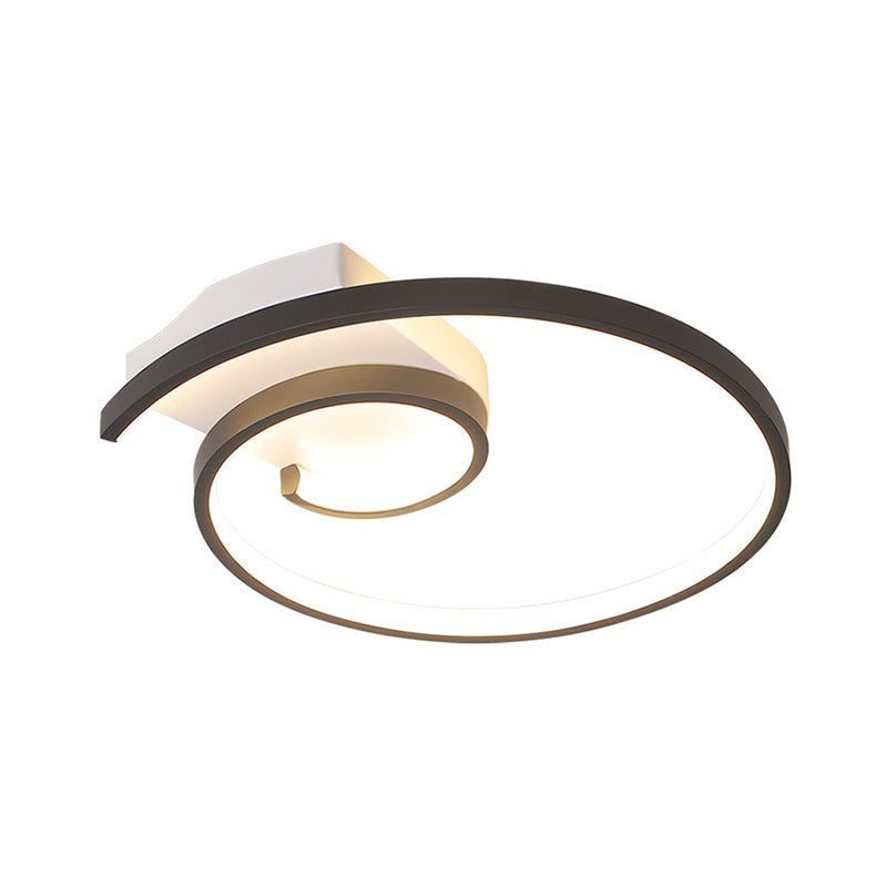 Minimalistic Curled Led Flush Light Fixture In Metal Black/White 16.5’/20.5’ Wide - Warm/White