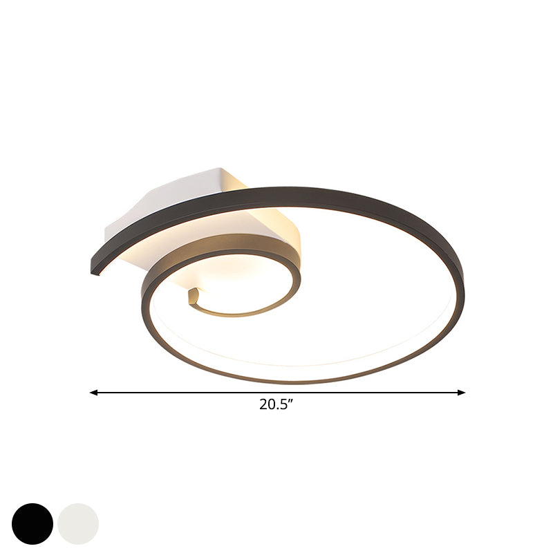 Minimalistic Curled Led Flush Light Fixture In Metal Black/White 16.5’/20.5’ Wide - Warm/White